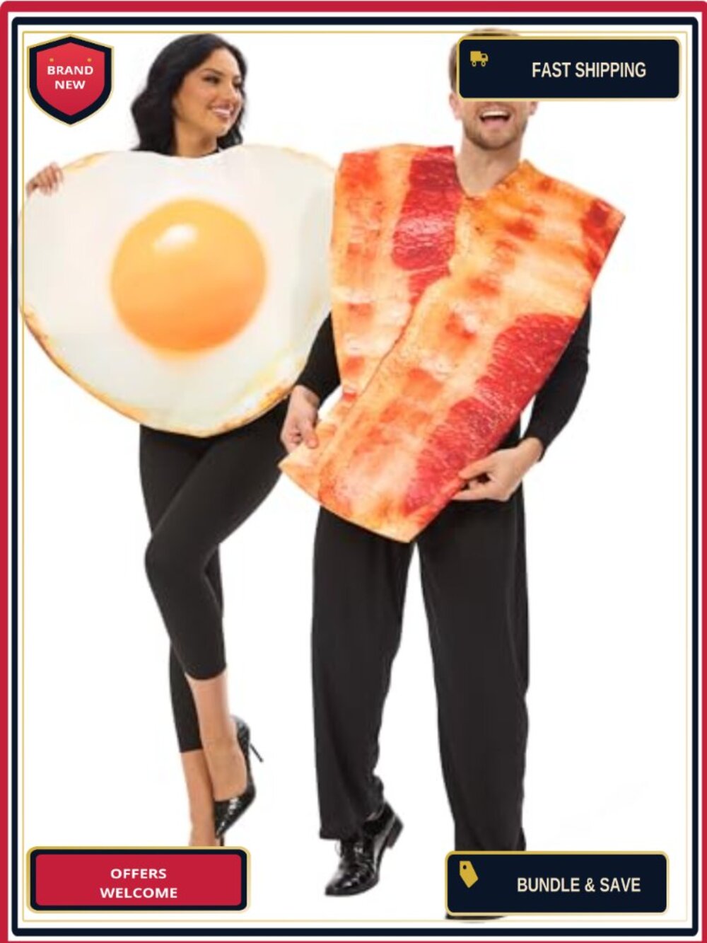 2PC Couples Halloween Costume Fried Egg Bacon Adults One Size Funny